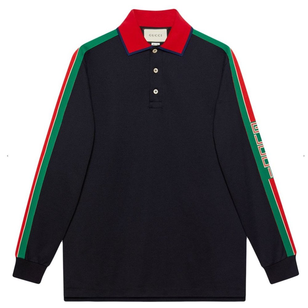 New with tags Gucci Web-stripe Detail Long Sleeve Polo in Black